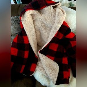 Fashion nova Red & Black brick Sherpa jacket